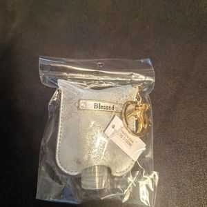 Metallic Silver with "Blessed" plate Hand Sanitizer Keychain